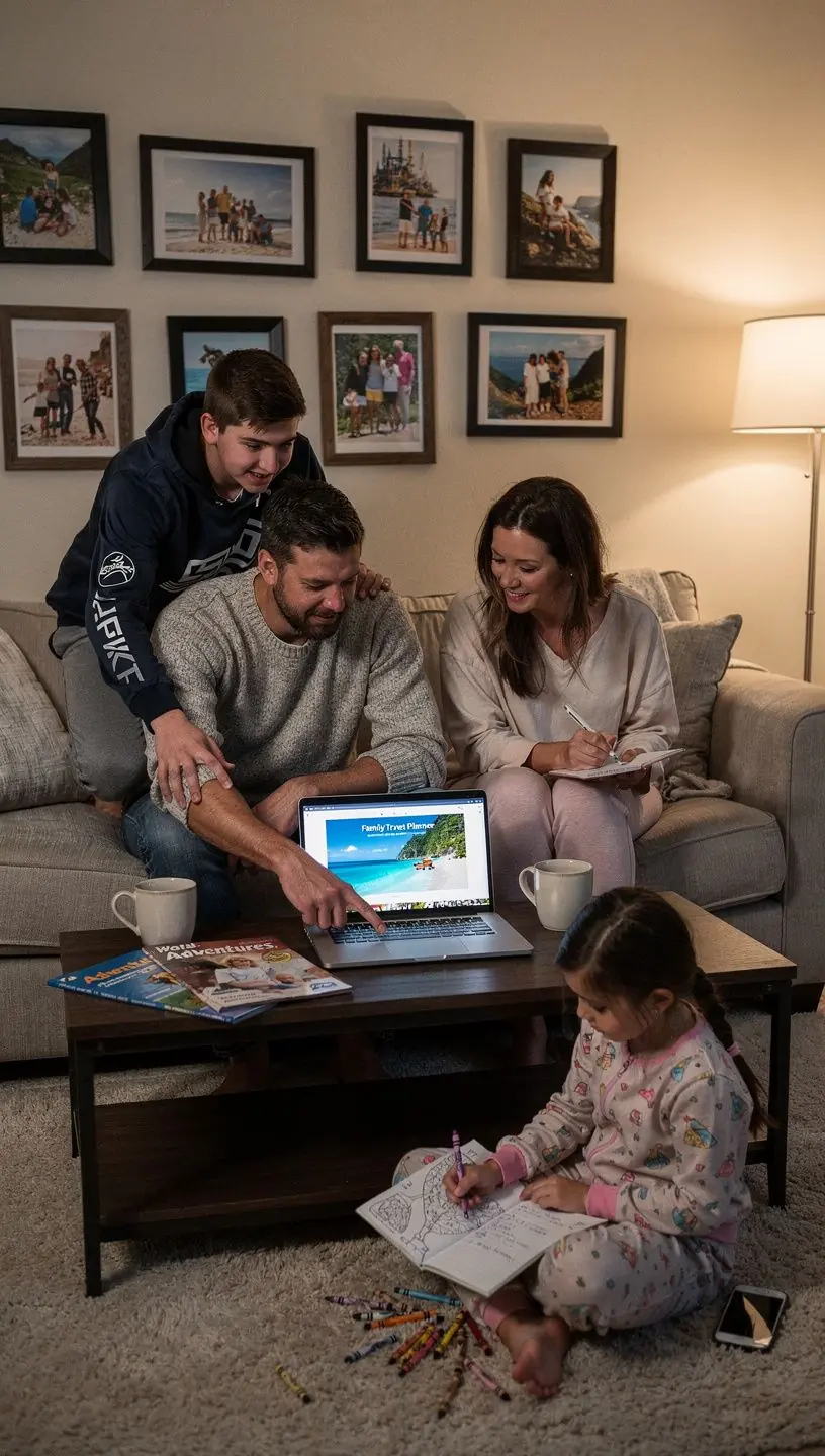 Rodzina podróżująca razem z dziećmi w parku narodowym.